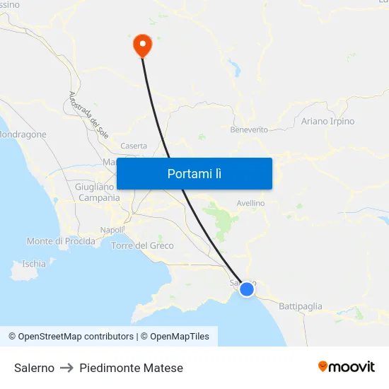 Salerno to Piedimonte Matese map