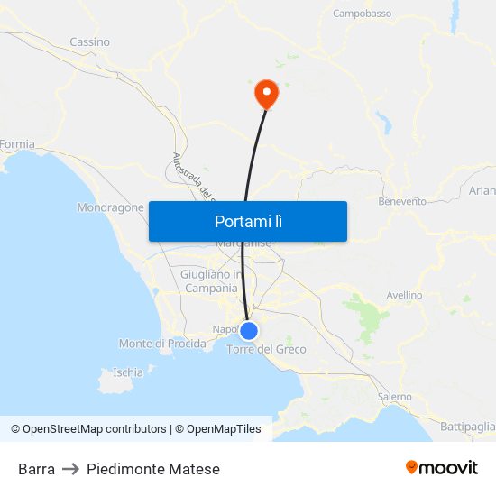 Barra to Piedimonte Matese map
