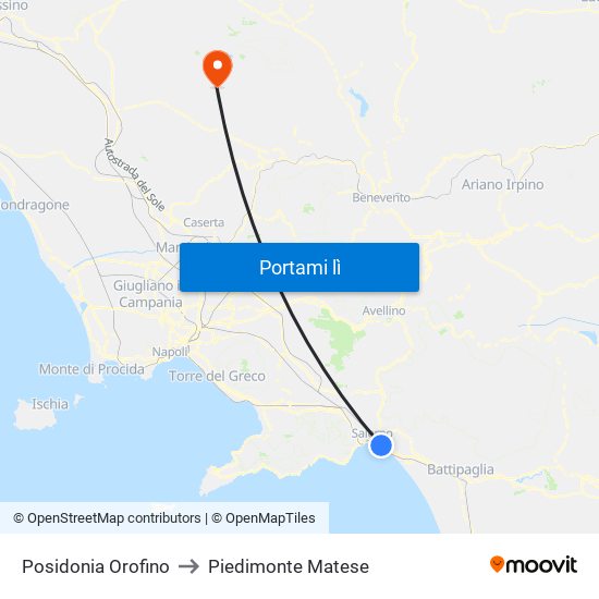 Posidonia Orofino to Piedimonte Matese map