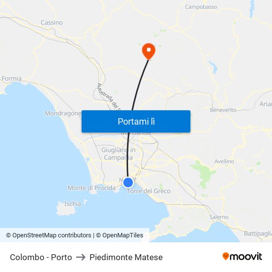 Colombo - Porto to Piedimonte Matese map