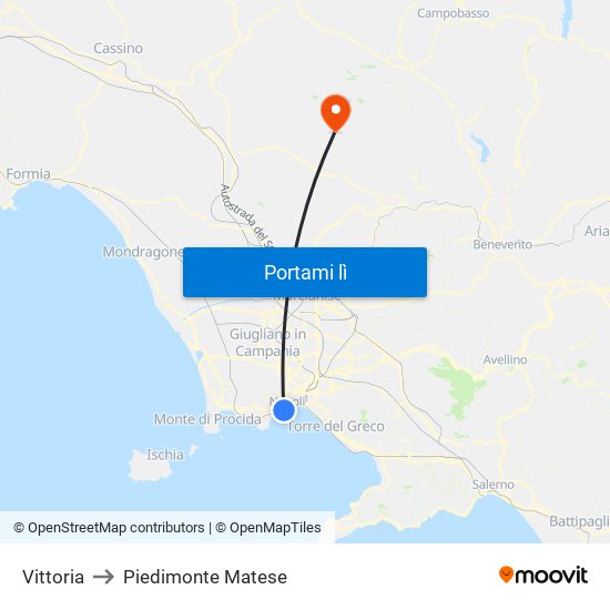 Vittoria to Piedimonte Matese map