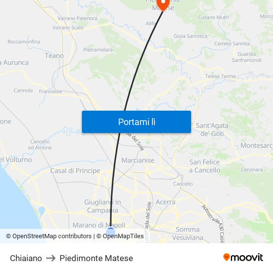 Chiaiano to Piedimonte Matese map