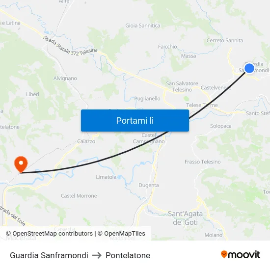 Guardia Sanframondi to Pontelatone map