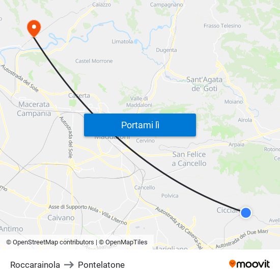 Roccarainola to Pontelatone map