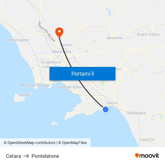 Cetara to Pontelatone map