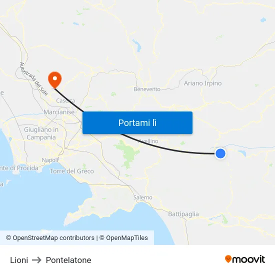 Lioni to Pontelatone map