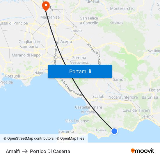 Amalfi to Portico Di Caserta map