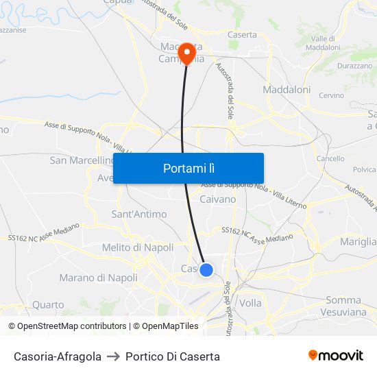 Casoria-Afragola to Portico Di Caserta map