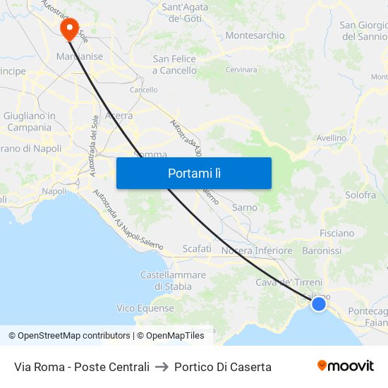 Via Roma - Poste Centrali to Portico Di Caserta map
