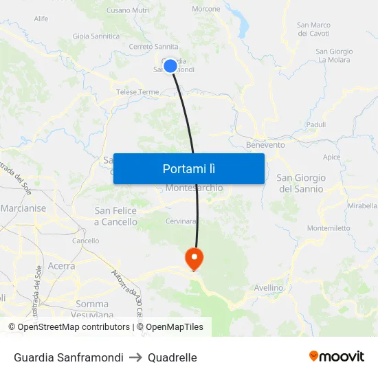 Guardia Sanframondi to Quadrelle map