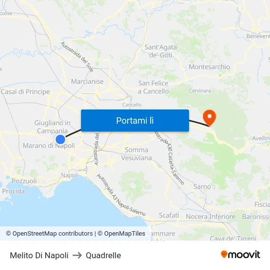 Melito Di Napoli to Quadrelle map