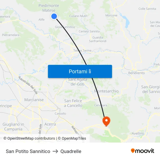 San Potito Sannitico to Quadrelle map