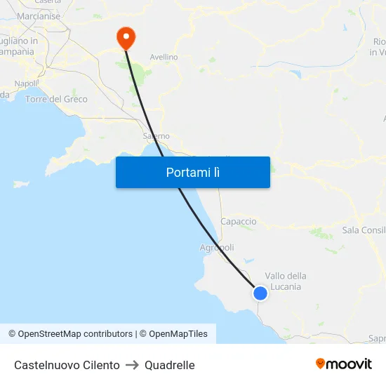 Castelnuovo Cilento to Quadrelle map