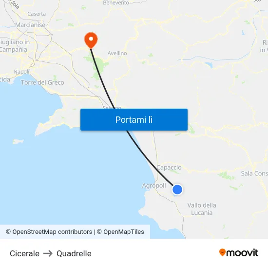 Cicerale to Quadrelle map