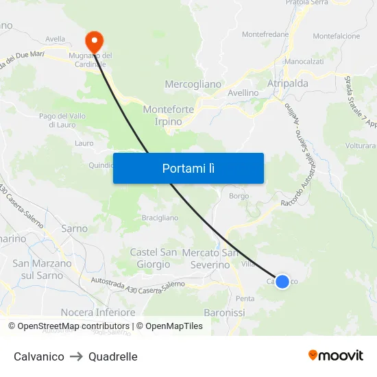 Calvanico to Quadrelle map