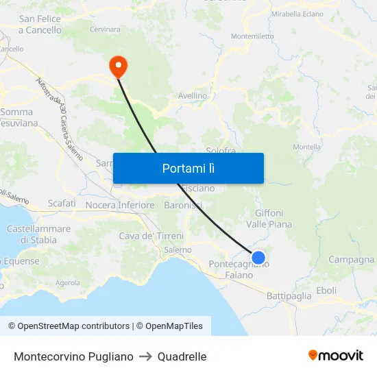 Montecorvino Pugliano to Quadrelle map