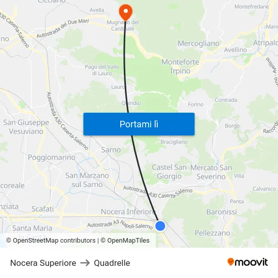 Nocera Superiore to Quadrelle map