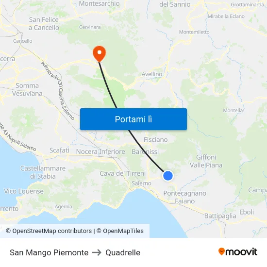 San Mango Piemonte to Quadrelle map