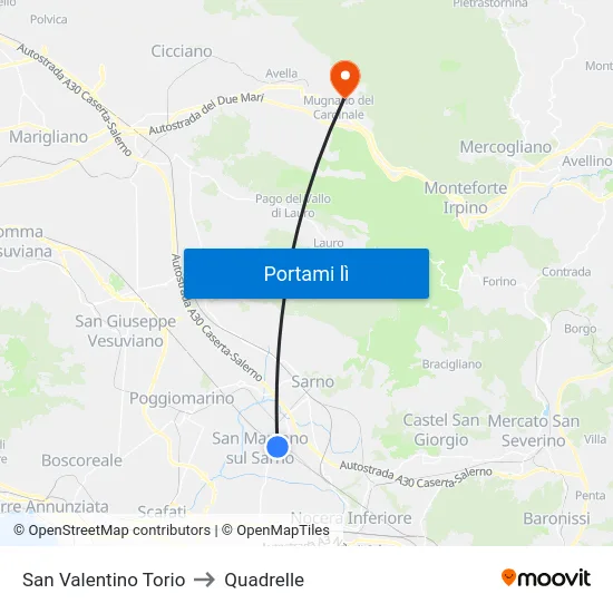 San Valentino Torio to Quadrelle map