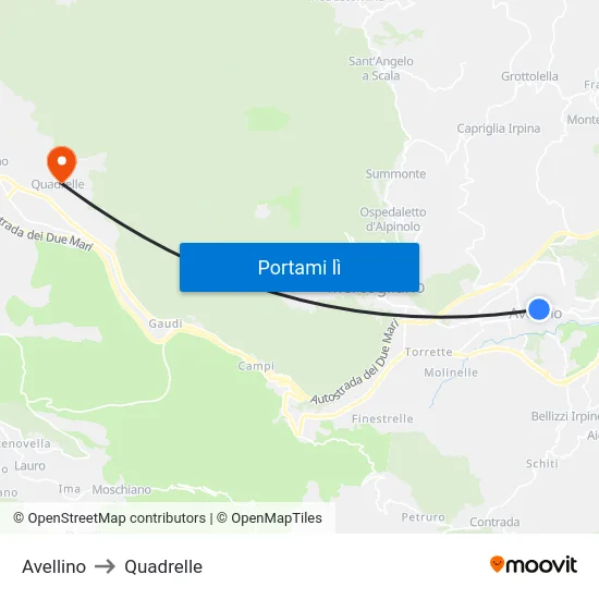 Avellino to Quadrelle map