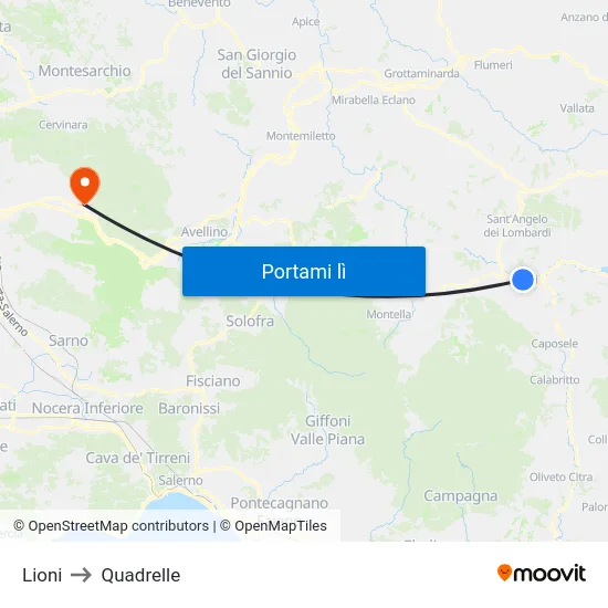 Lioni to Quadrelle map