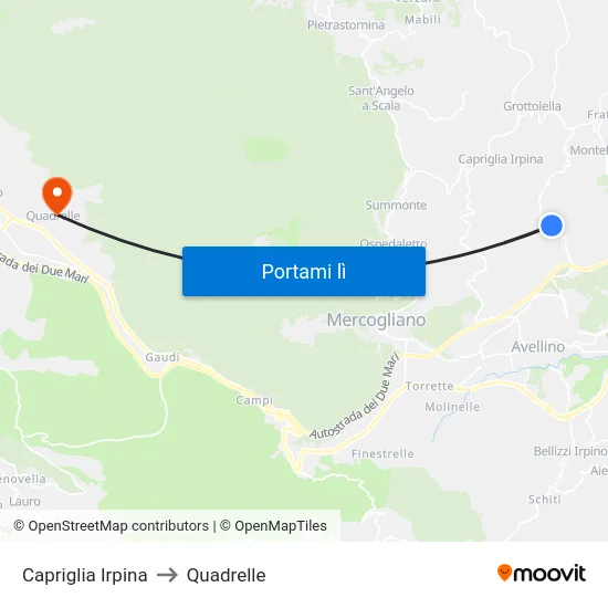 Capriglia Irpina to Quadrelle map