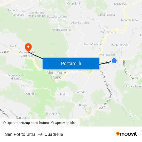 San Potito Ultra to Quadrelle map