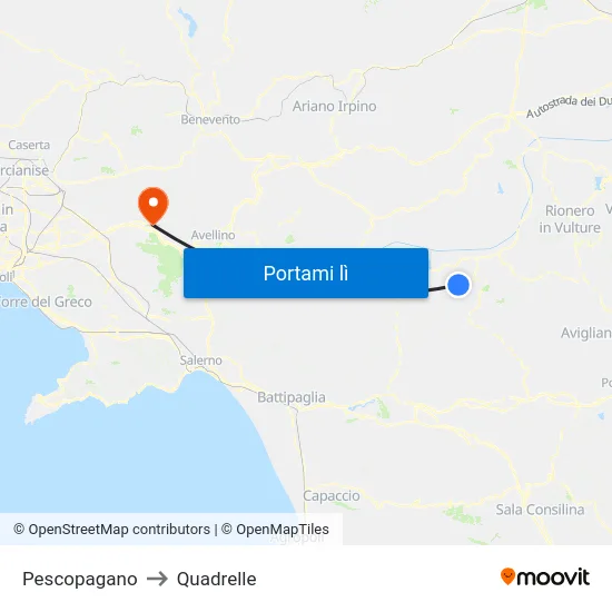 Pescopagano to Quadrelle map