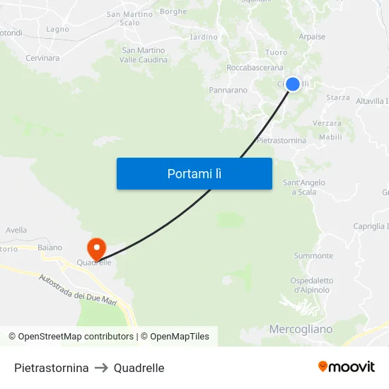 Pietrastornina to Quadrelle map