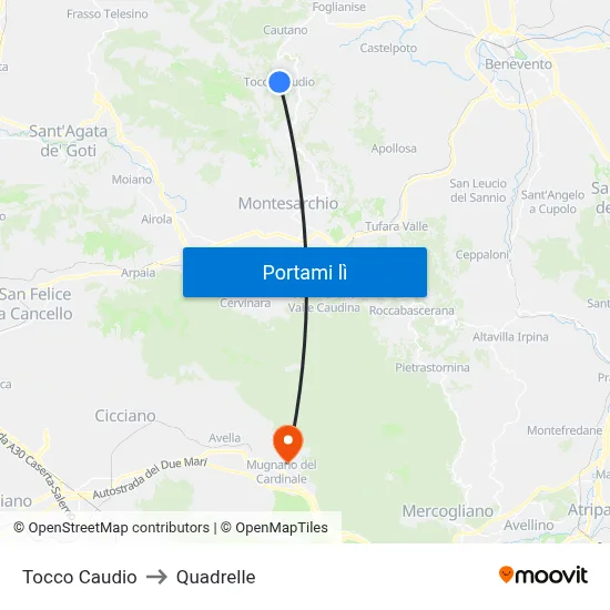 Tocco Caudio to Quadrelle map