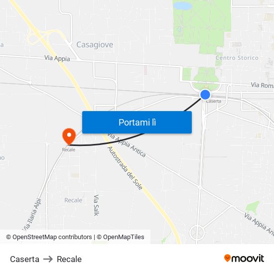 Caserta to Recale map