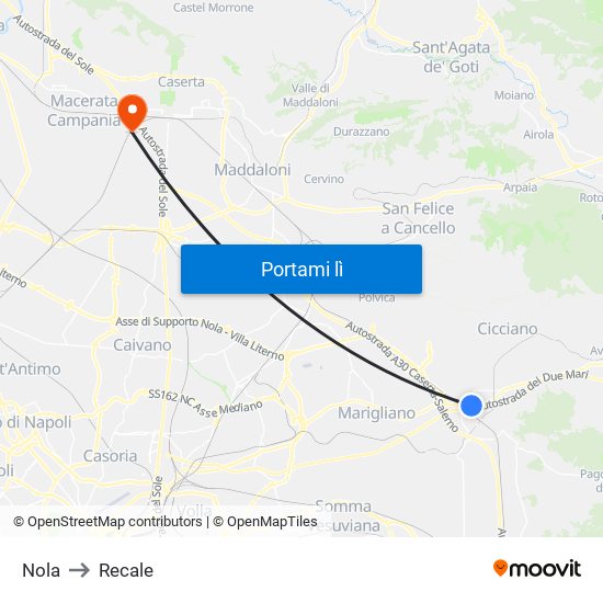Nola to Recale map