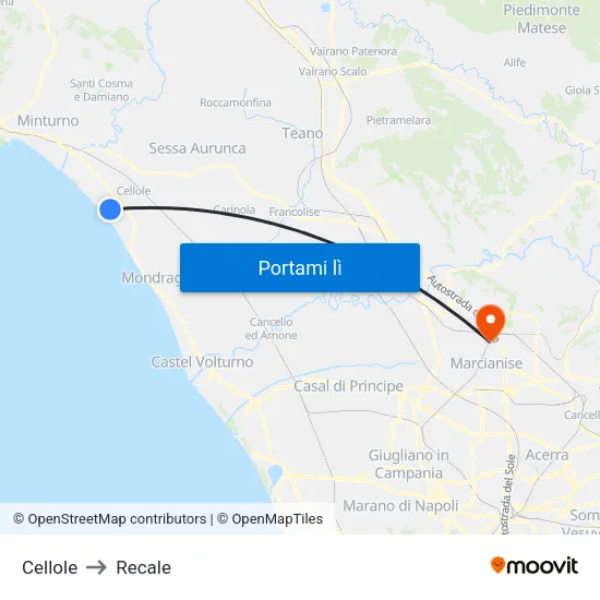 Cellole to Recale map