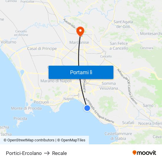 Portici-Ercolano to Recale map