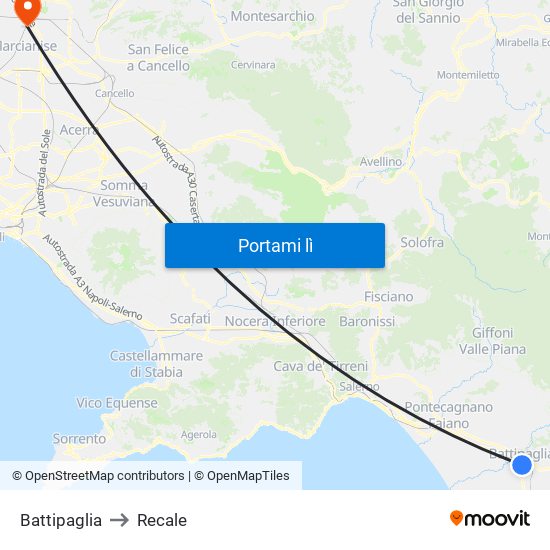 Battipaglia to Recale map