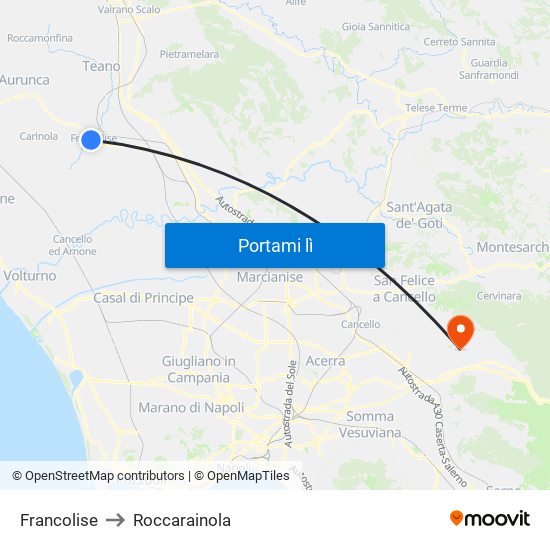 Francolise to Roccarainola map