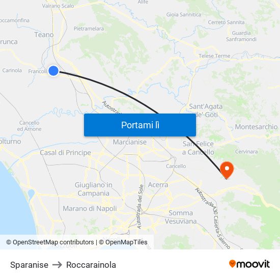 Sparanise to Roccarainola map