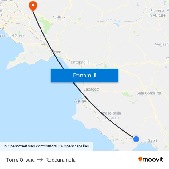 Torre Orsaia to Roccarainola map