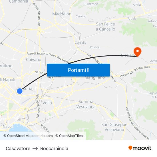 Casavatore to Roccarainola map