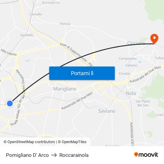 Pomigliano D' Arco to Roccarainola map