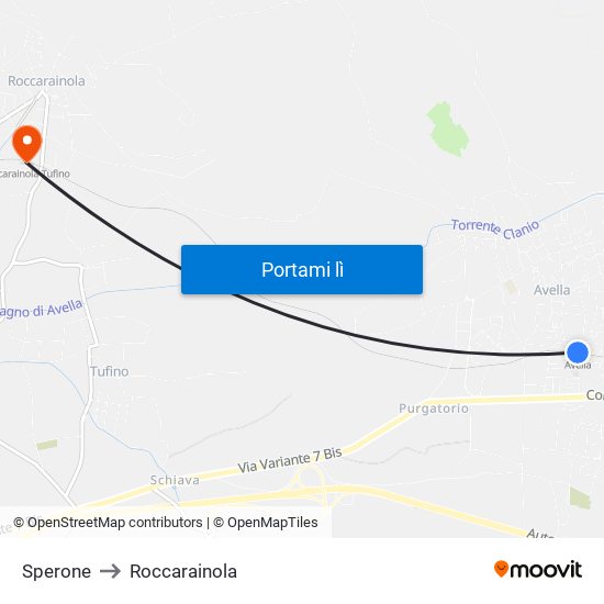Sperone to Roccarainola map
