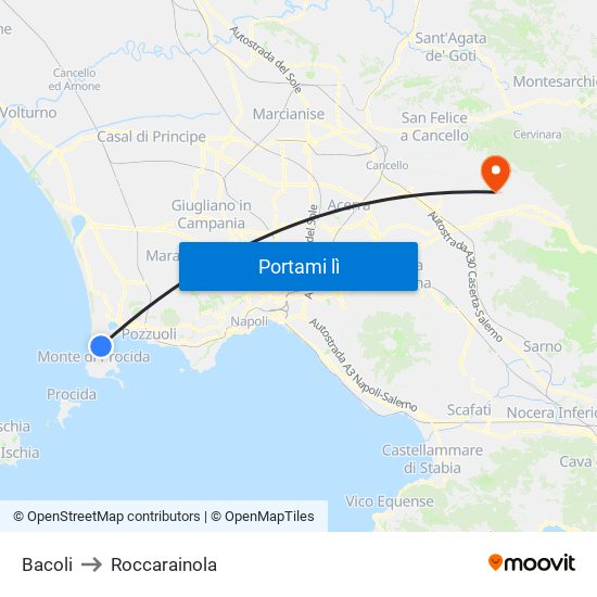 Bacoli to Roccarainola map