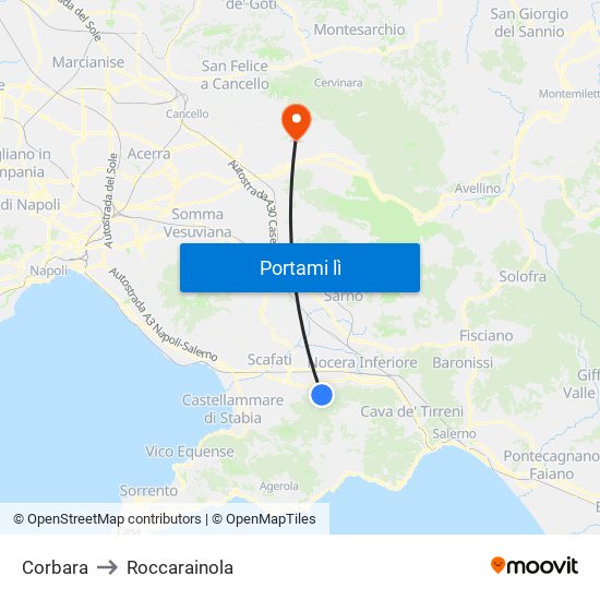 Corbara to Roccarainola map