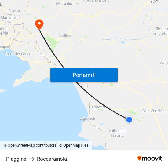 Piaggine to Roccarainola map