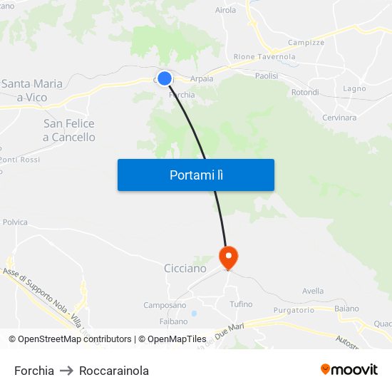 Forchia to Roccarainola map
