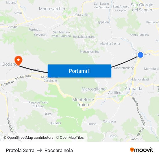 Pratola Serra to Roccarainola map