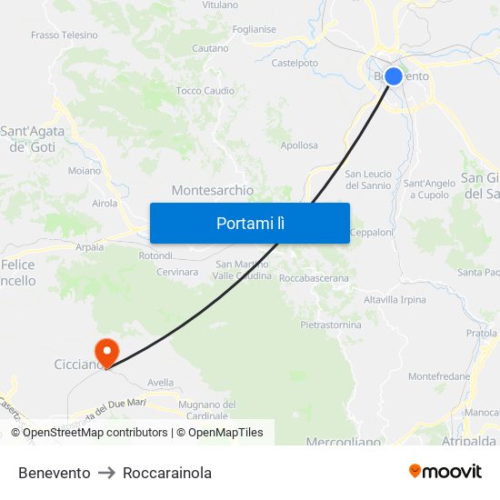 Benevento to Roccarainola map