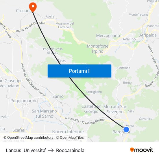 Lancusi Universita' to Roccarainola map
