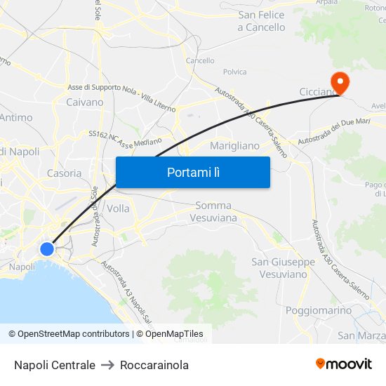 Napoli Centrale to Roccarainola map