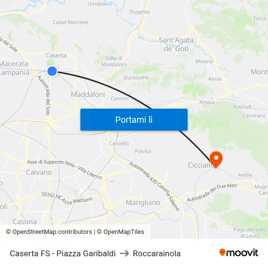 Caserta FS - Piazza Garibaldi to Roccarainola map